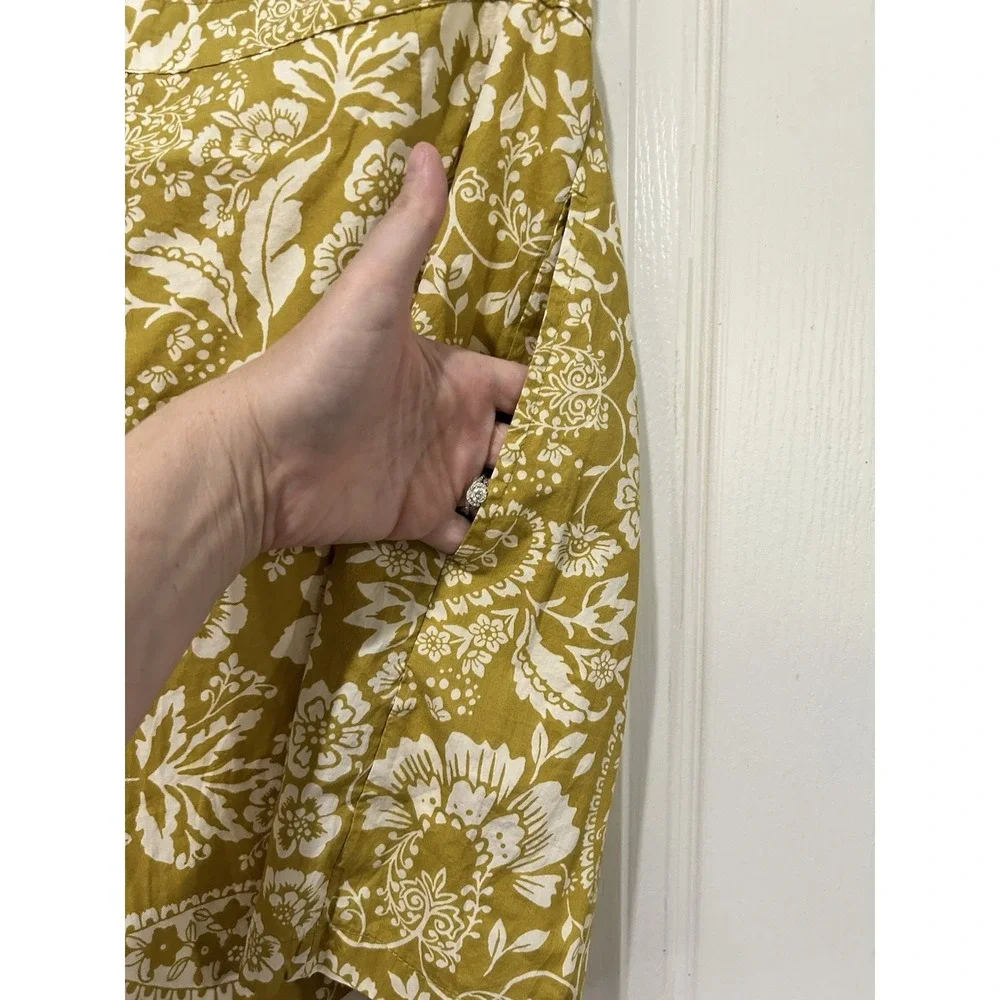 Anthropologie Maeve Pleated Poplin Floral Shorts in Chartreuse Mustard Yellow - Picture 9 of 9
